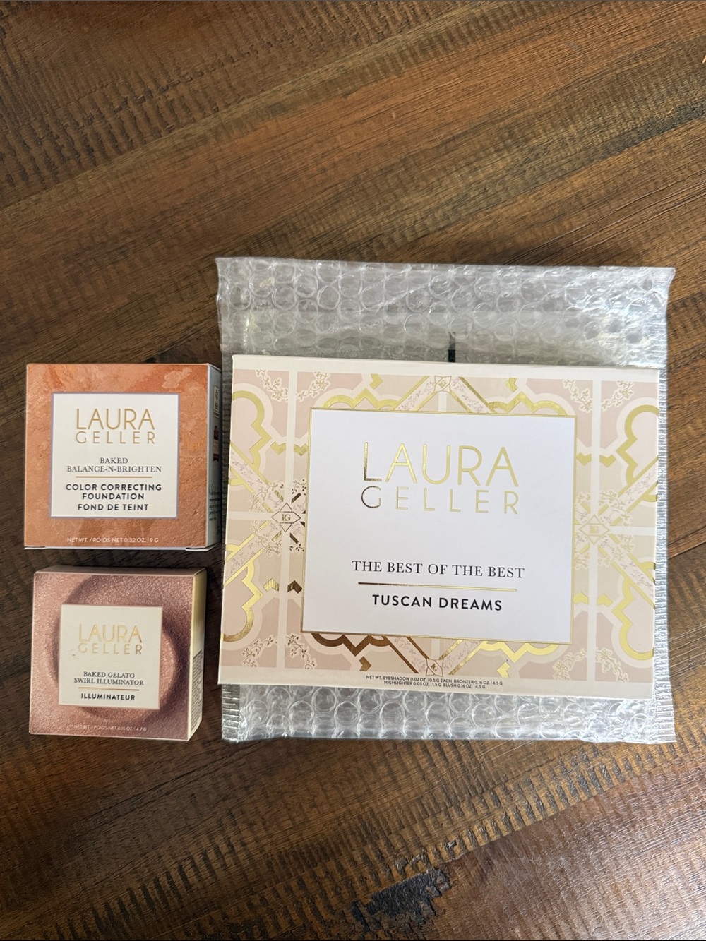 Laura Geller Tuscan Dreams Palette + LG foundation in Fair + “gilded honey”